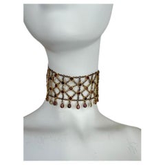 RALPH LAUREN Vintage Choker Necklace Gold Pink Pewter Tan