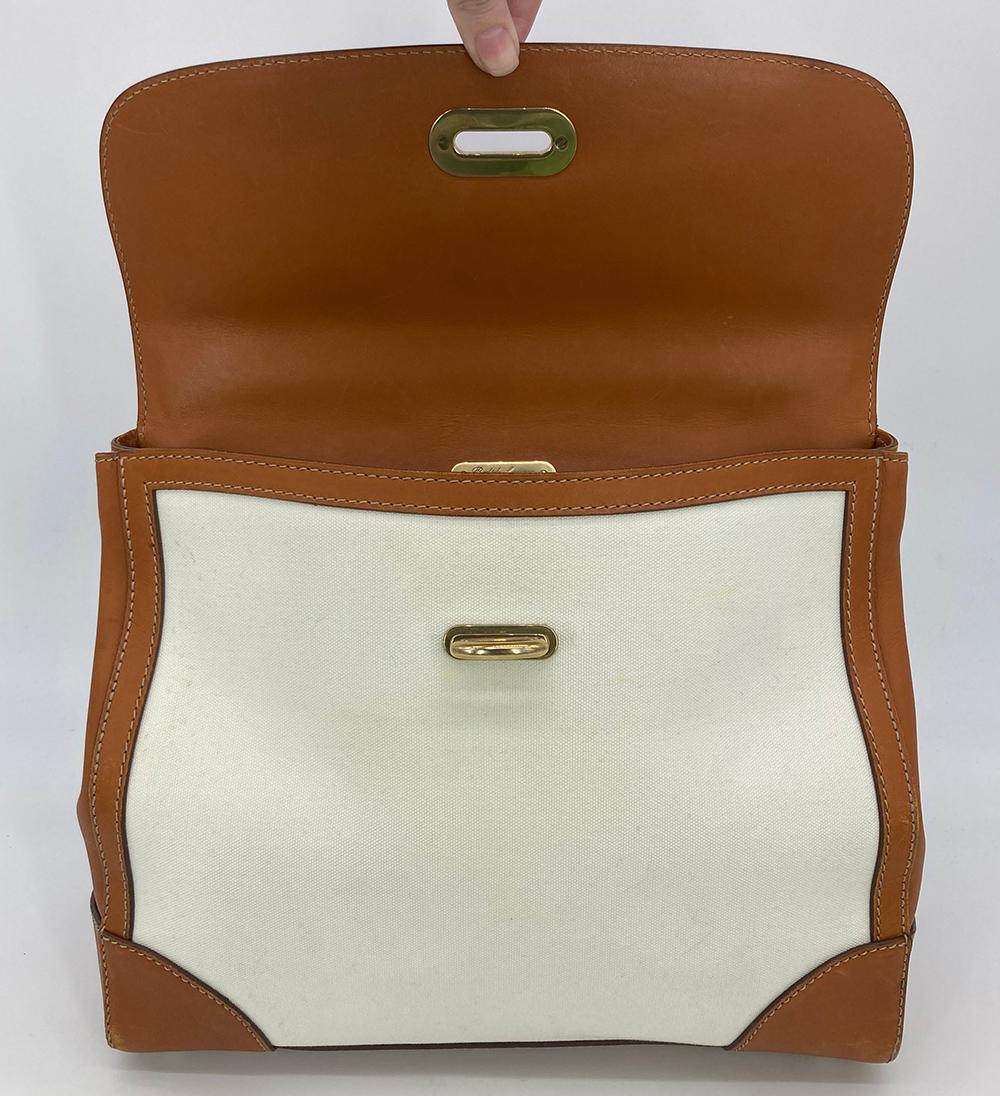 Ralph Lauren Vintage Cream Canvas Tan Leather Rickey Bag For Sale 6