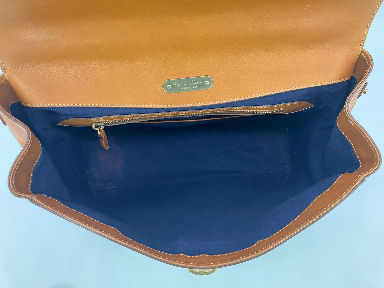 Ralph Lauren Vintage Cream Canvas Tan Leather Rickey Bag For Sale 8