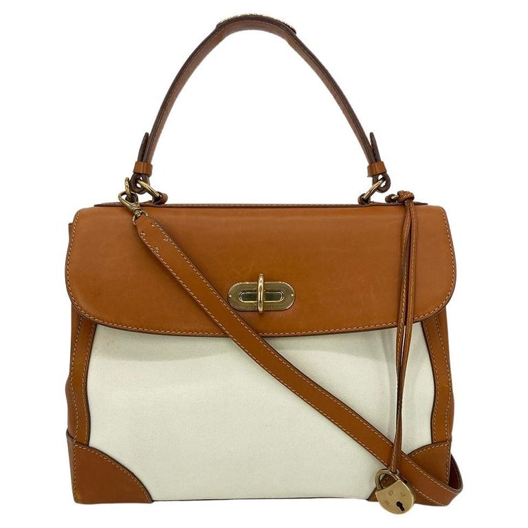 Ralph Lauren Vintage Cream Canvas Tan Leather Rickey Bag For Sale at 1stDibs