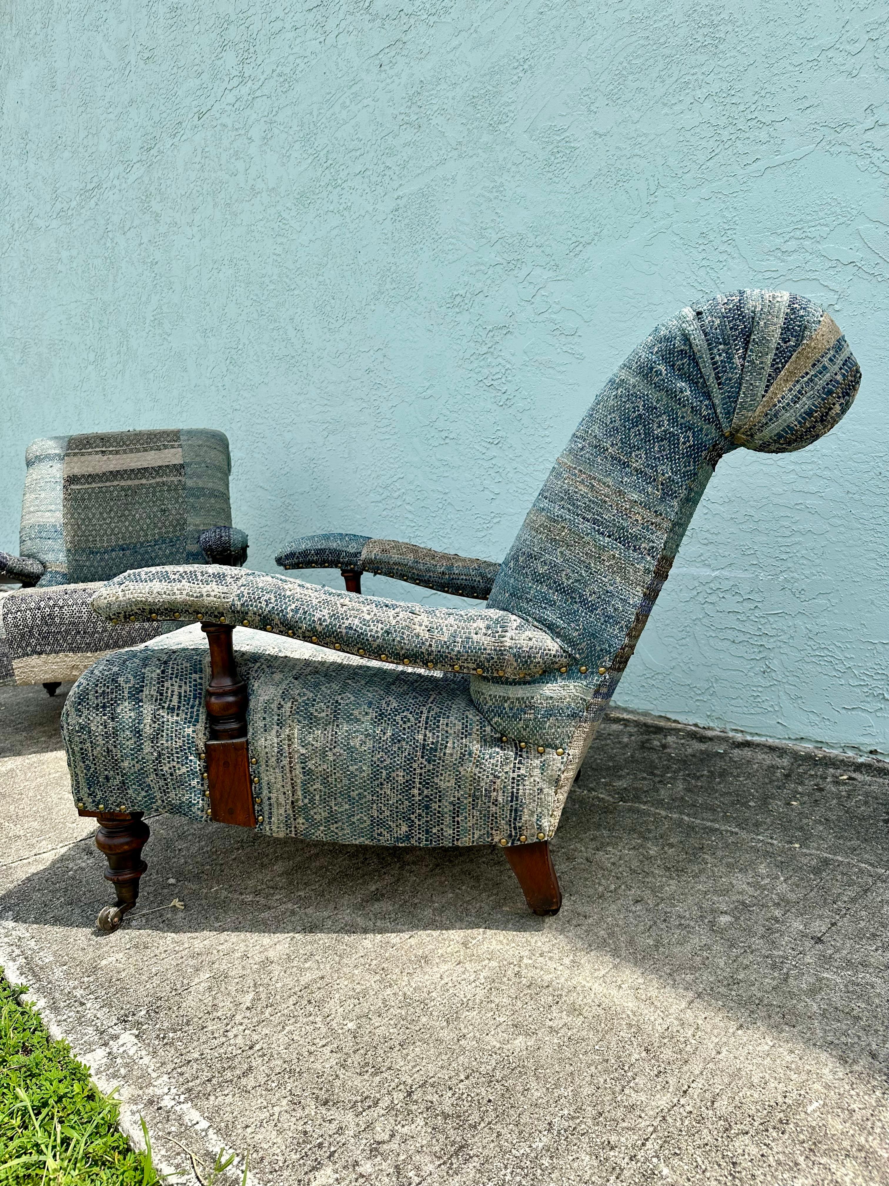Ralph Lauren Castors Vintage Style Patchwork Indigo Blue Chairs, Set of 2 4