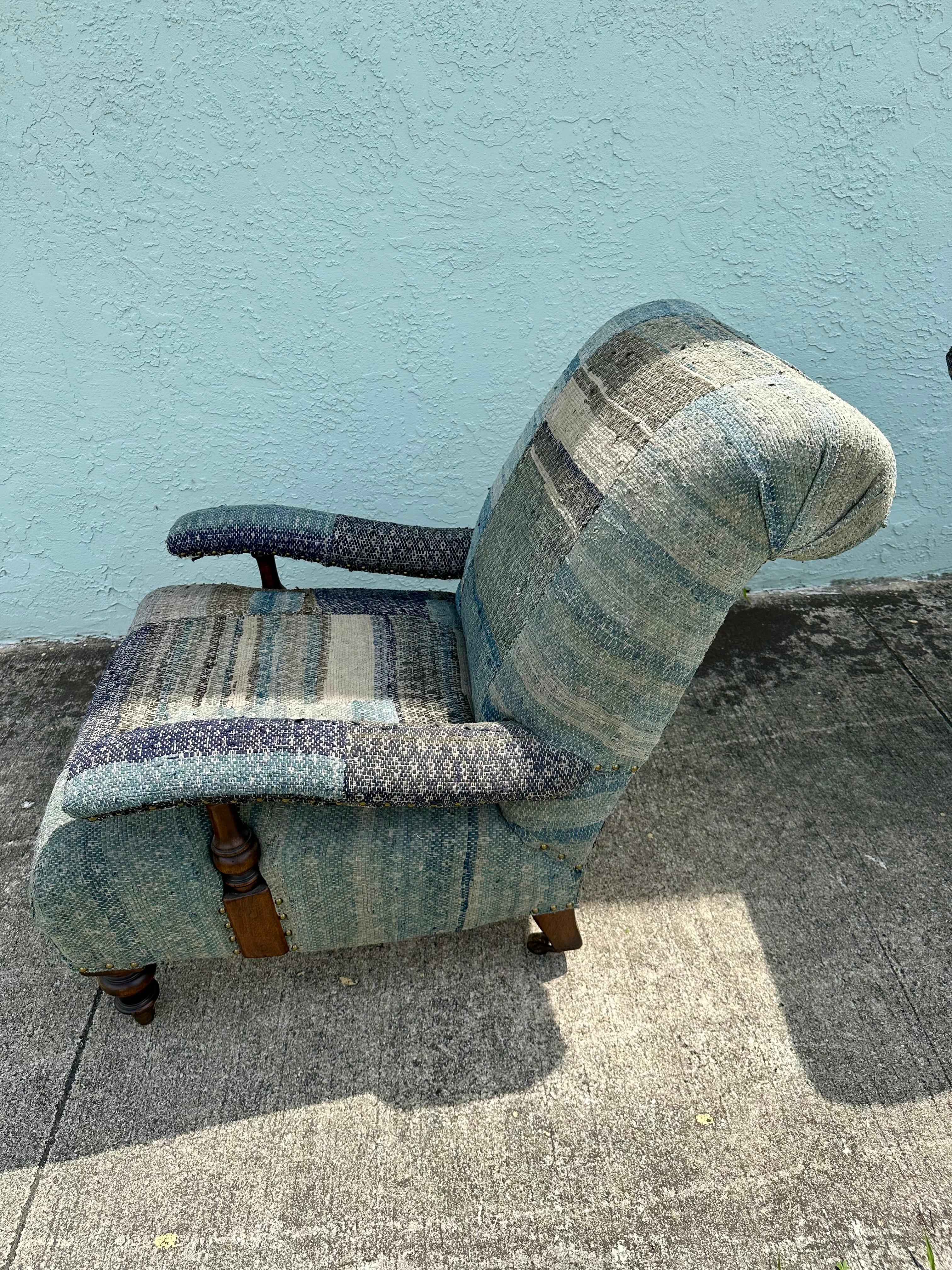 Ralph Lauren Castors Vintage Style Patchwork Indigo Blue Chairs, Set of 2 9