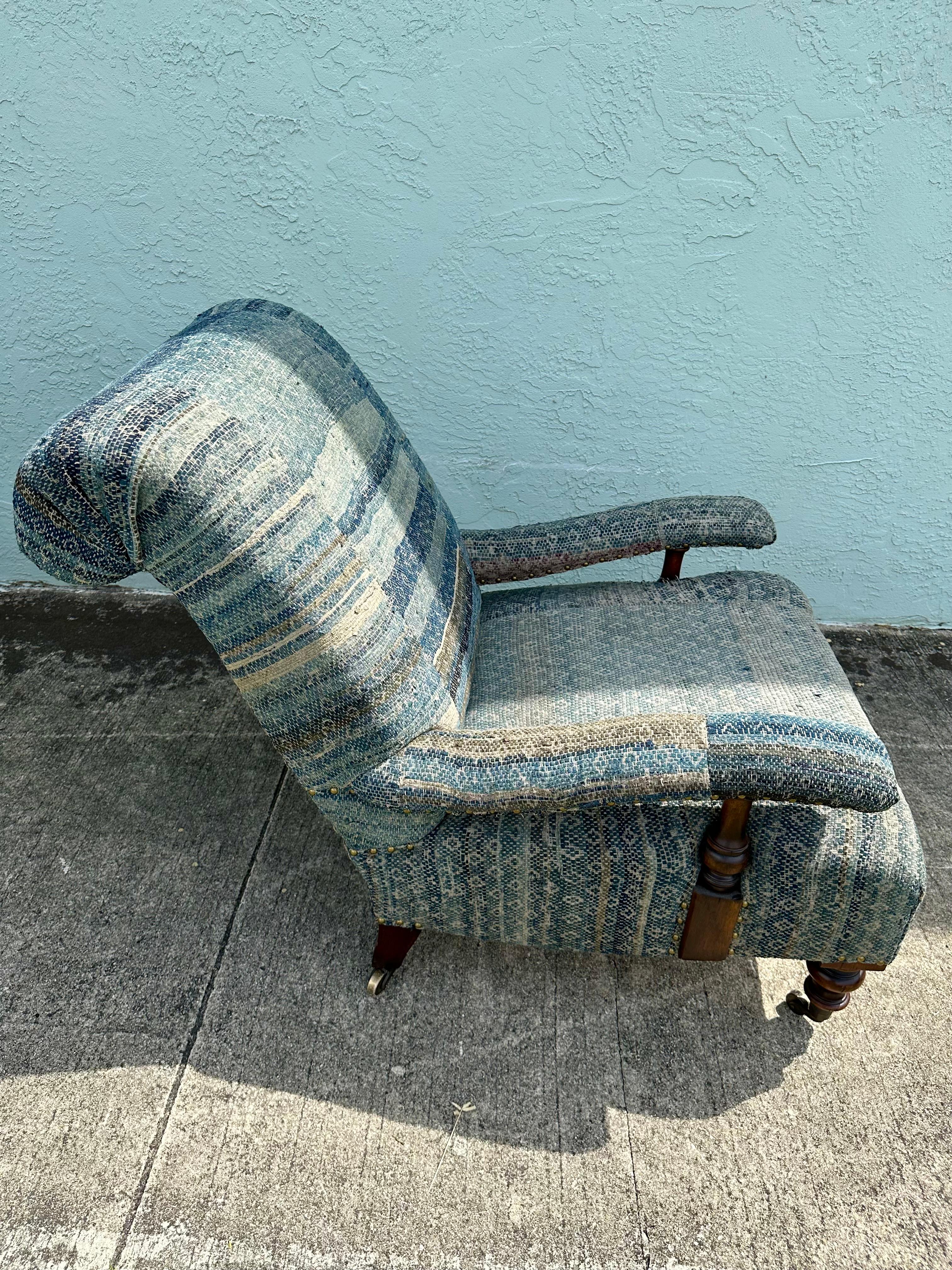Ralph Lauren Castors Vintage Style Patchwork Indigo Blue Chairs, Set of 2 10