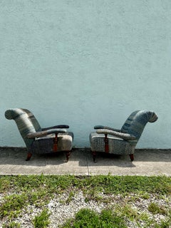 Ralph Lauren Castors Vintage Style Patchwork Indigo Blue Chairs, Set of 2