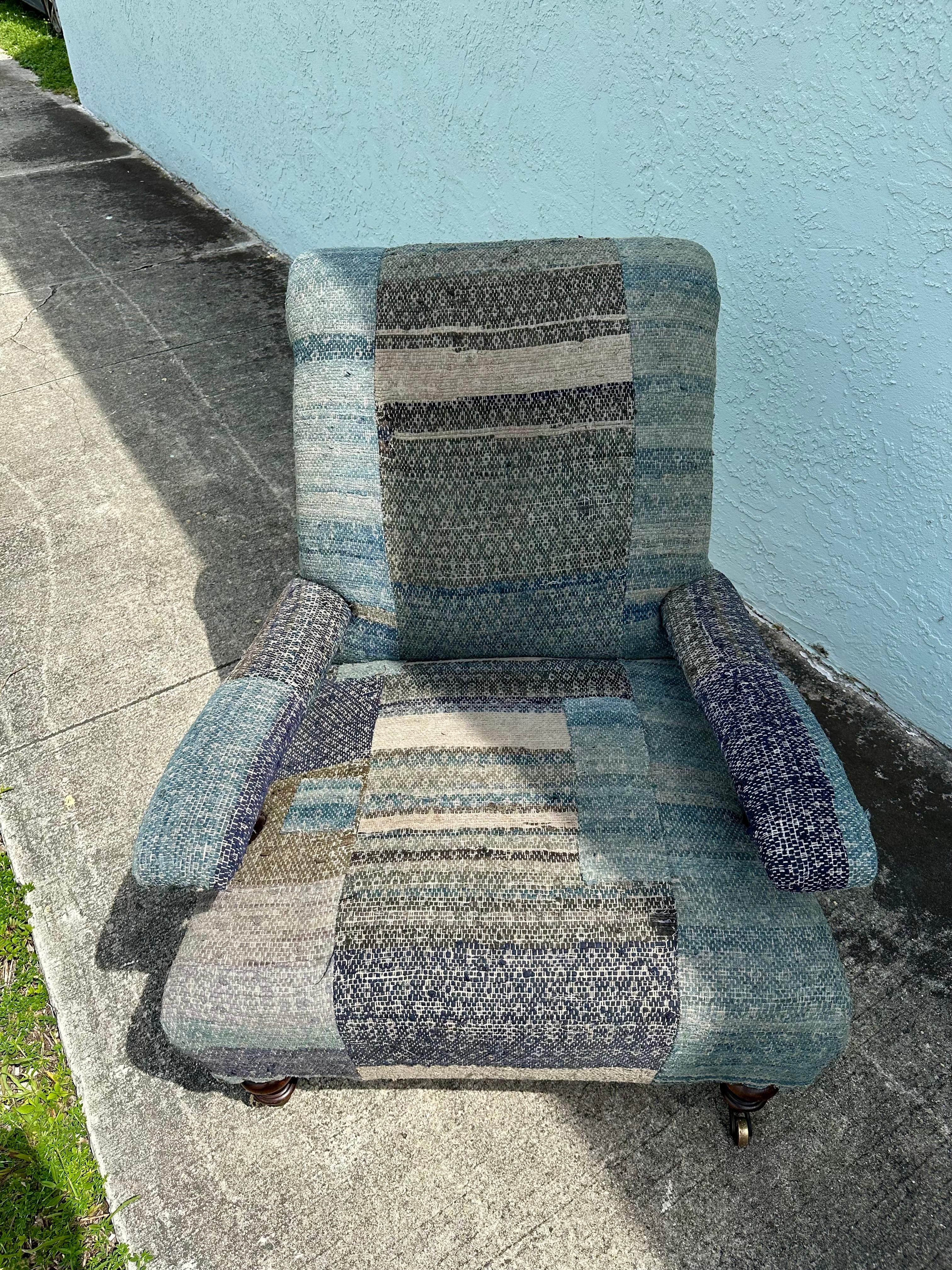Ralph Lauren Castors Vintage Style Patchwork Indigo Blue Chairs, Set of 2 2