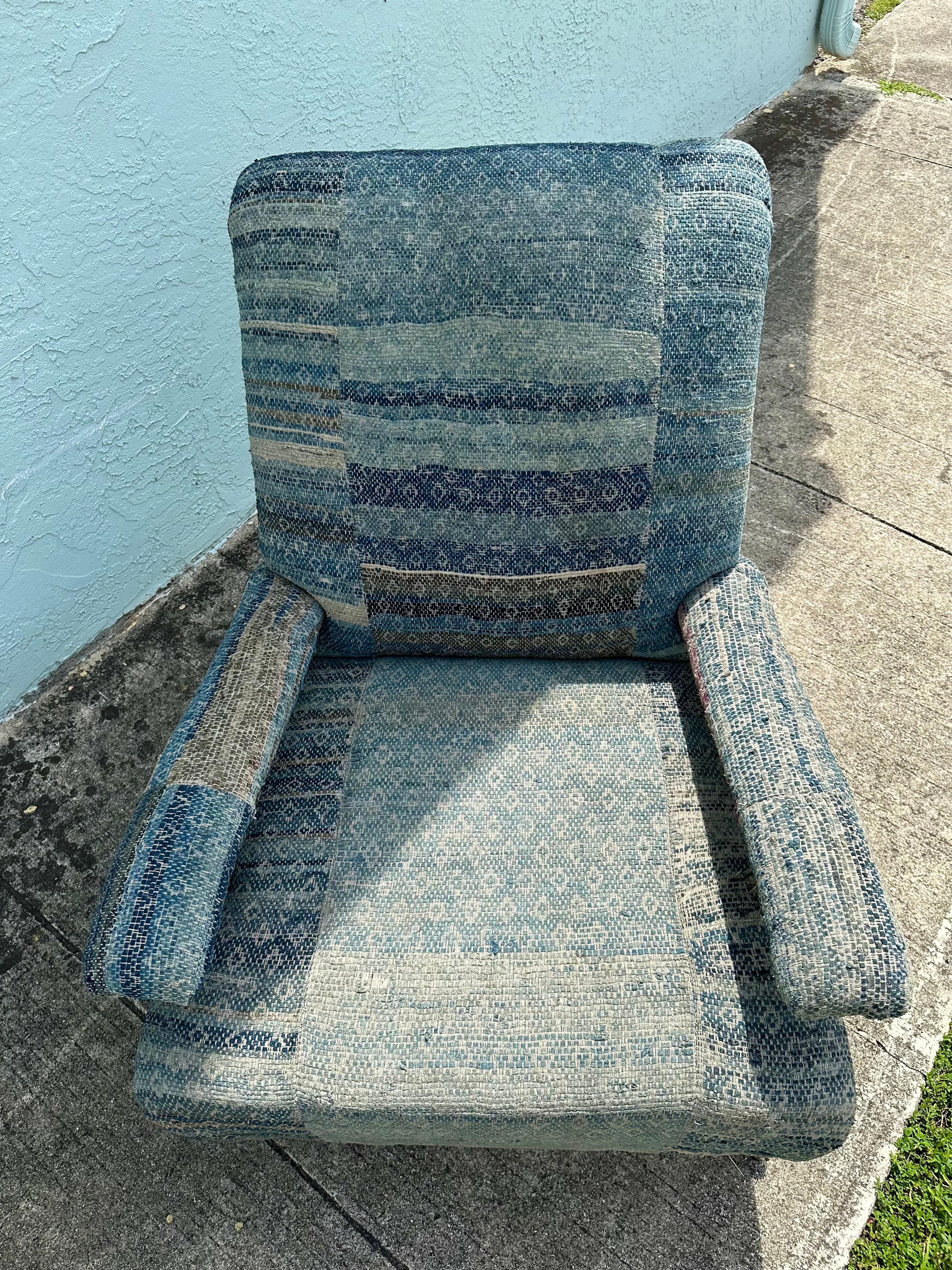 Ralph Lauren Castors Vintage Style Patchwork Indigo Blue Chairs, Set of 2 3