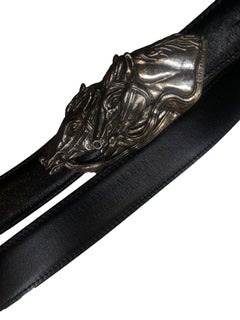 Ralph Lauren Vintage Double Horse Buckle Leather Belt - Black.