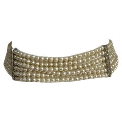 RALPH LAUREN Vintage Faux Pearl and Crystal Choker Necklace