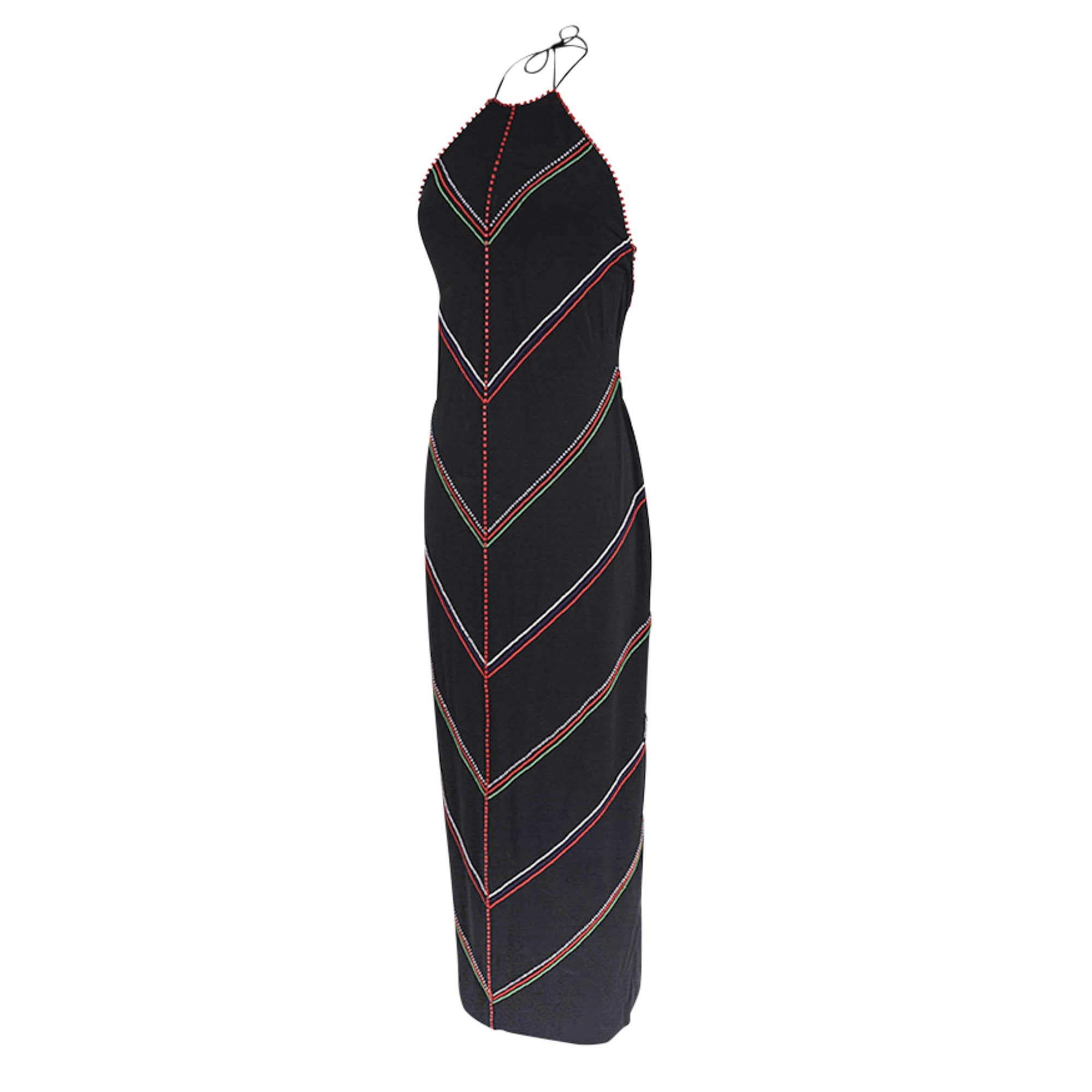 Ralph Lauren Vintage Halter Perlen Langes Schwarzes Kleid Purple Label im Zustand „Hervorragend“ im Angebot in Miami, FL