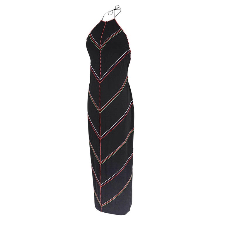 Ralph Lauren Vintage Halter Beaded Long Black Dress Purple Label