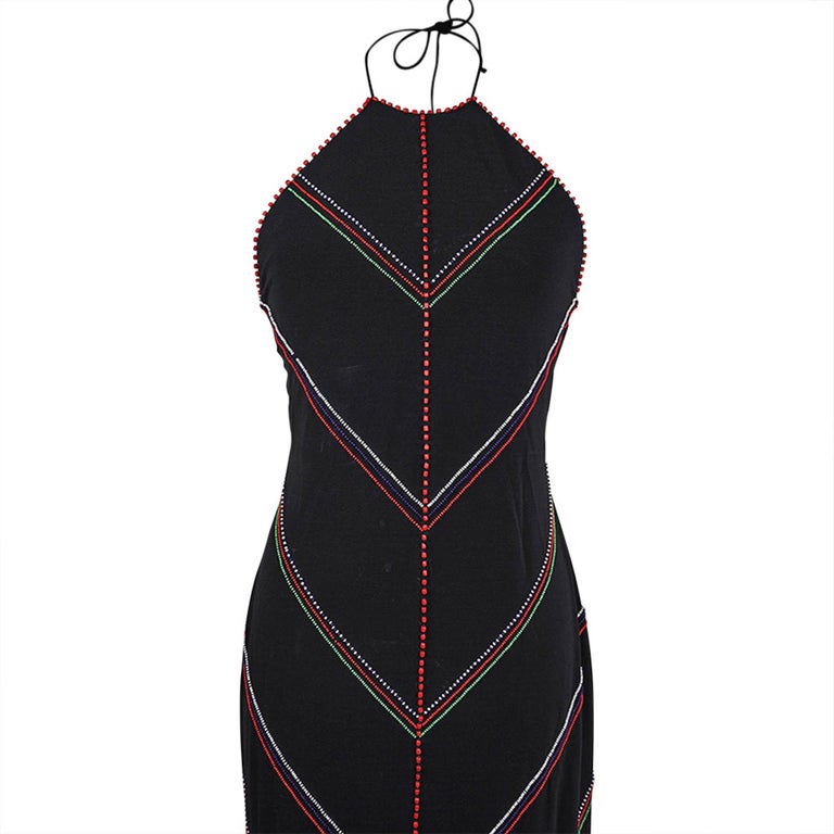 Ralph Lauren Vintage Halter Beaded Long Black Dress Purple Label