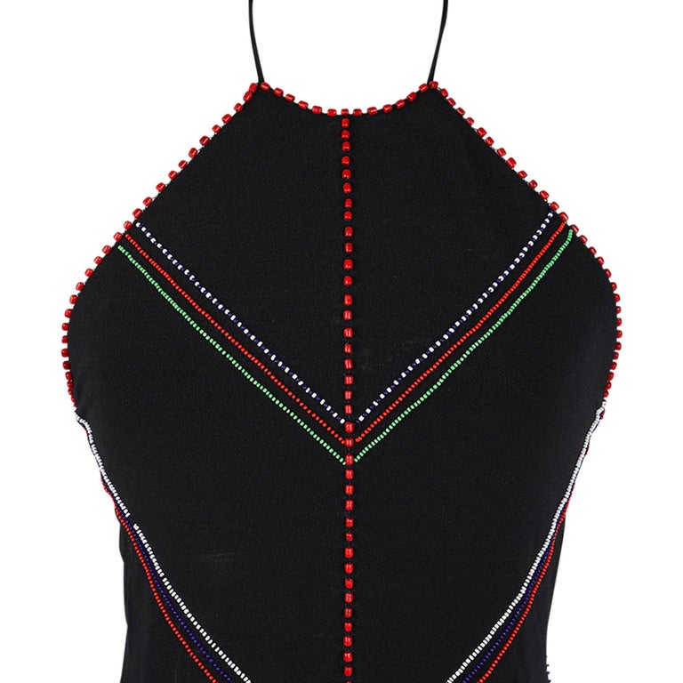 Ralph Lauren Vintage Halter Beaded Long Black Dress Purple Label For Sale  at 1stDibs