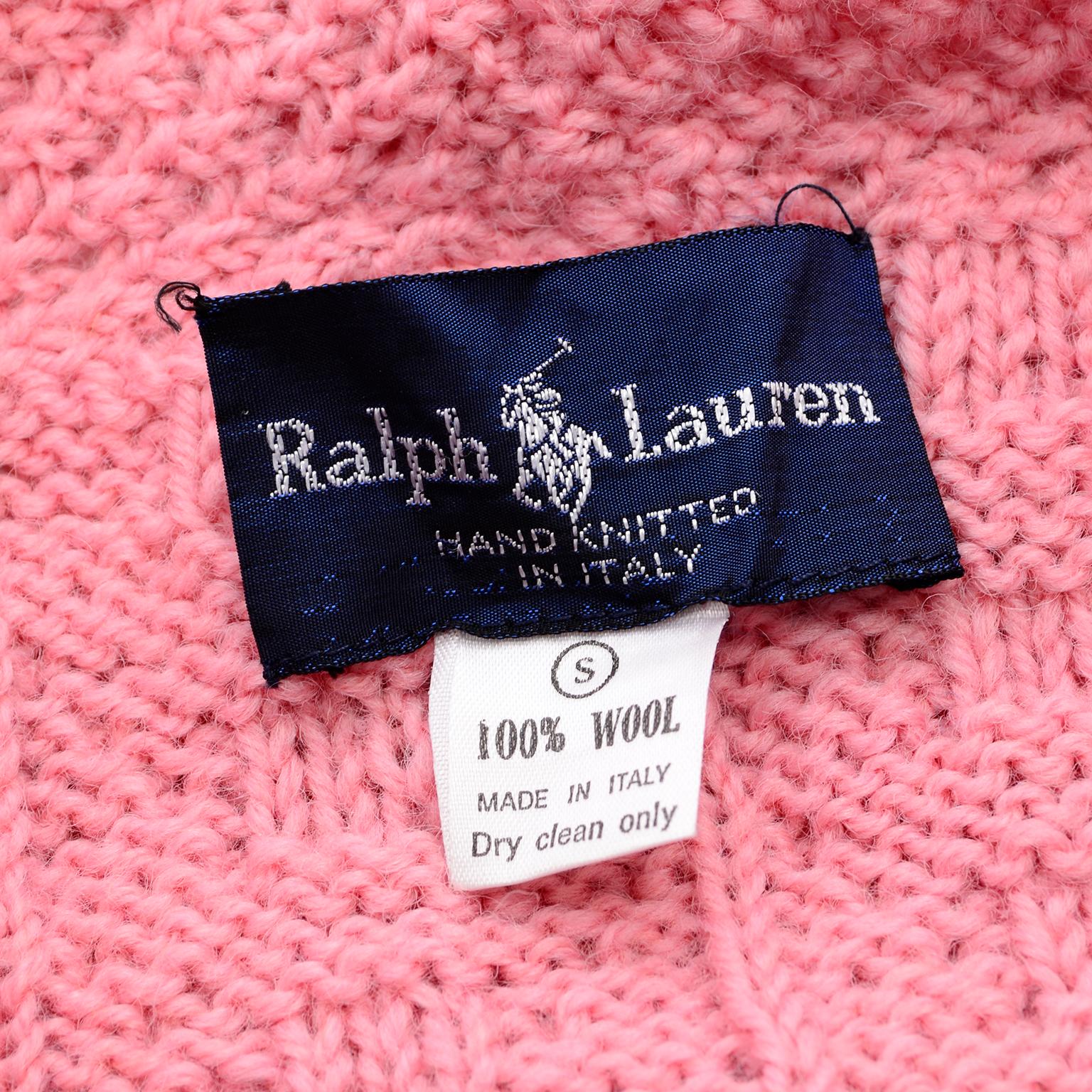 Ralph Lauren Vintage Pink Wool Cardigan Knit Sweater Made in Italy 3