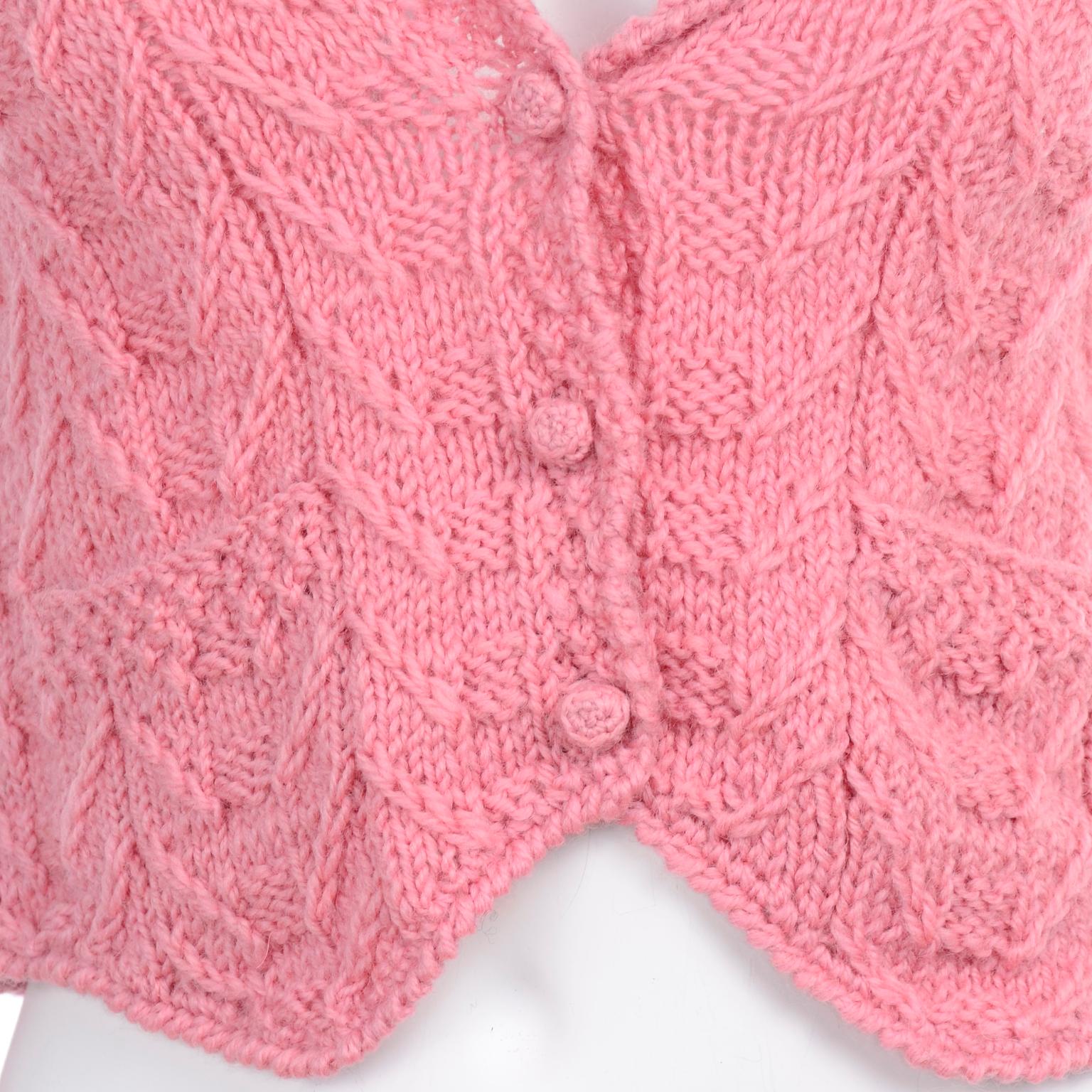 Ralph Lauren Vintage Pink Wool Cardigan Knit Sweater Made in Italy 2
