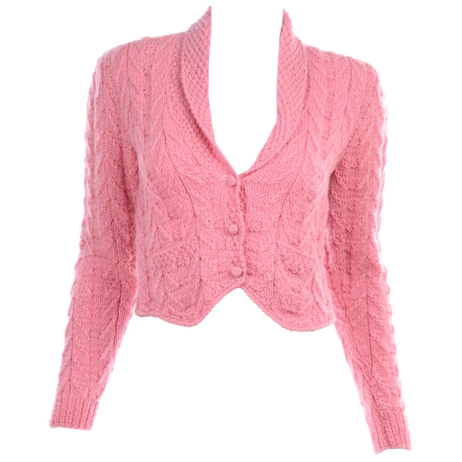 Ralph Lauren Vintage Pink Wool Cardigan Knit Sweater Made in Italy