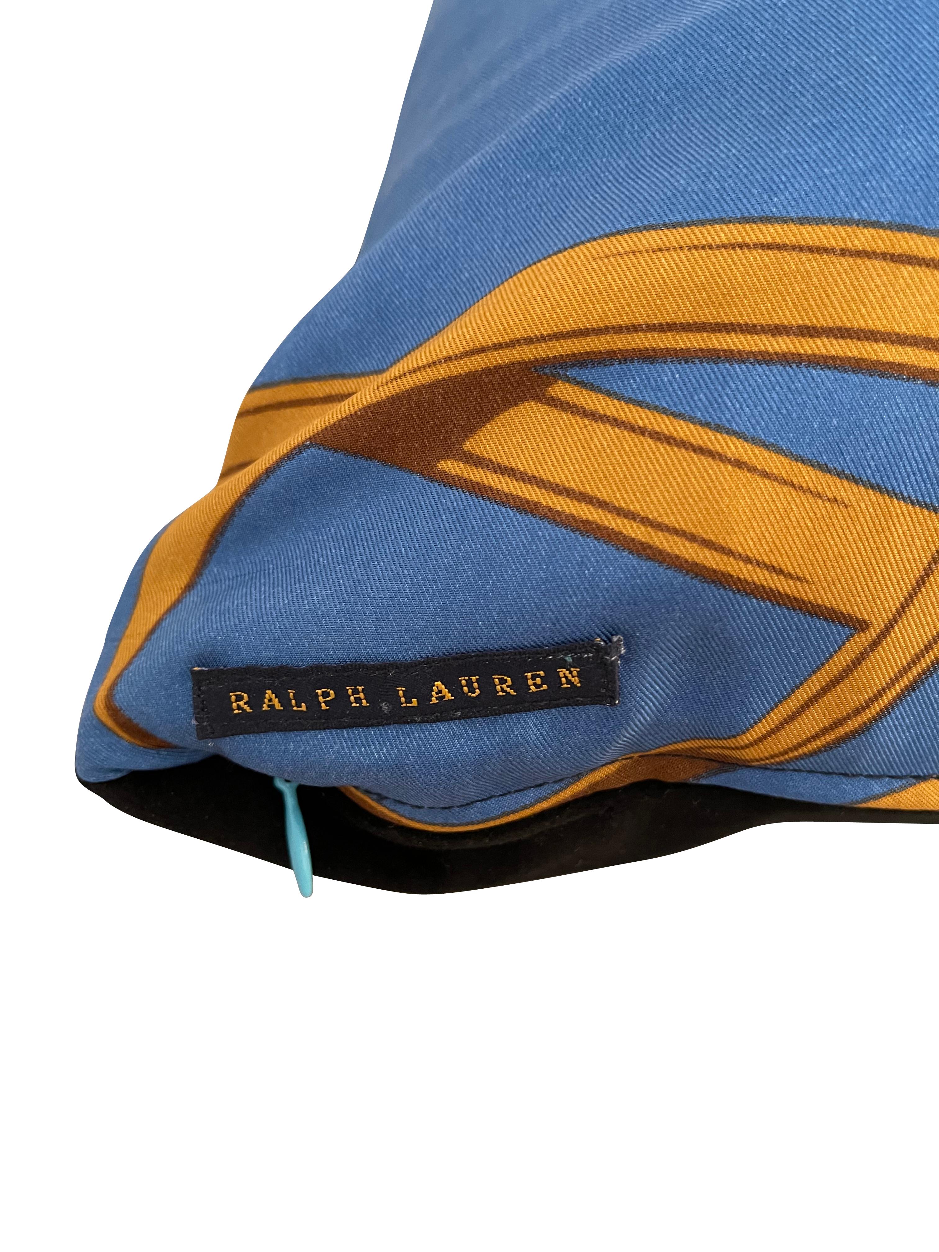 American Ralph Lauren Vintage Blue and Yellow Silk Polo Pillow