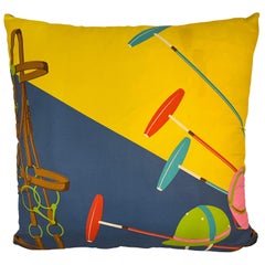 Ralph Lauren Vintage Blue and Yellow Silk Polo Pillow