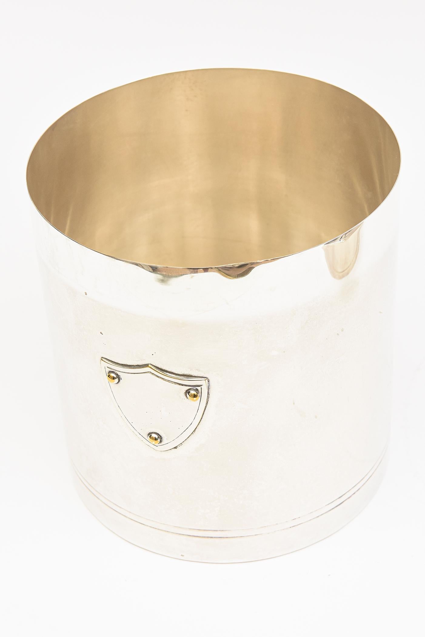Late 20th Century Ralph Lauren Vintage Silver Plate Ice Bucket Leather Pull Handle, Thongs Barware For Sale