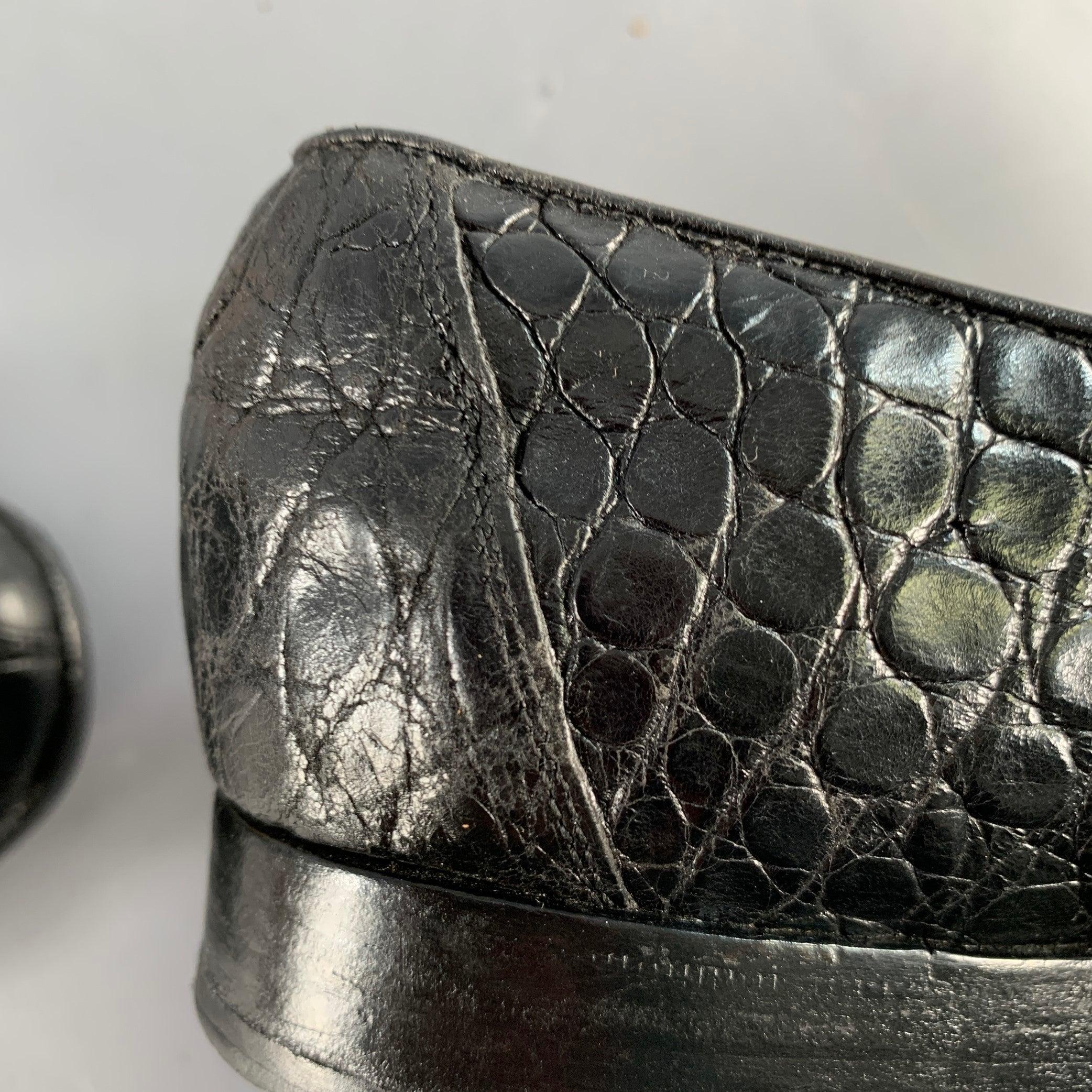 RALPH LAUREN Vintage Größe 6 Schwarz Alligator Leder Penny Loafers Flats im Angebot 7