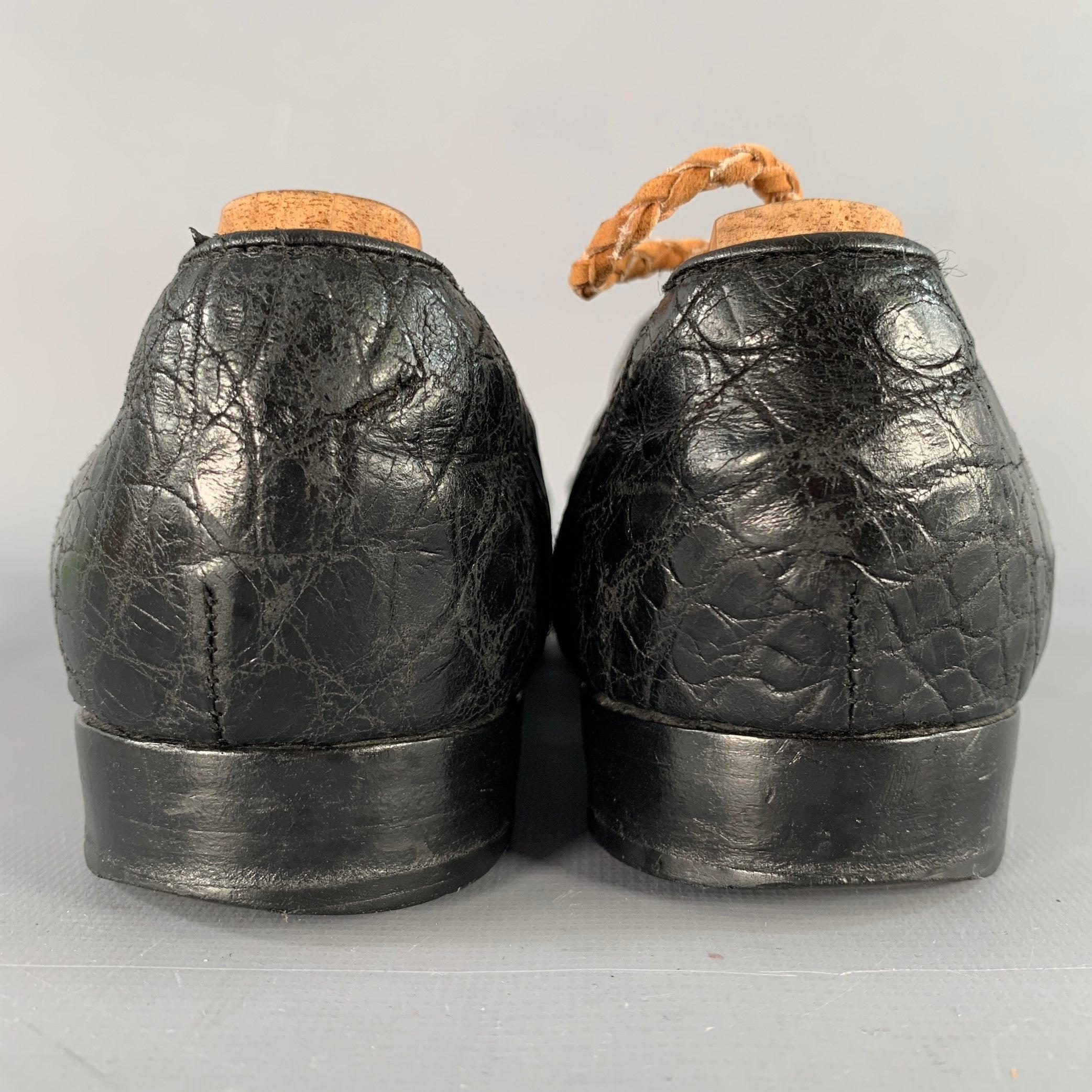 RALPH LAUREN Vintage Größe 6 Schwarz Alligator Leder Penny Loafers Flats im Zustand „Gut“ im Angebot in San Francisco, CA