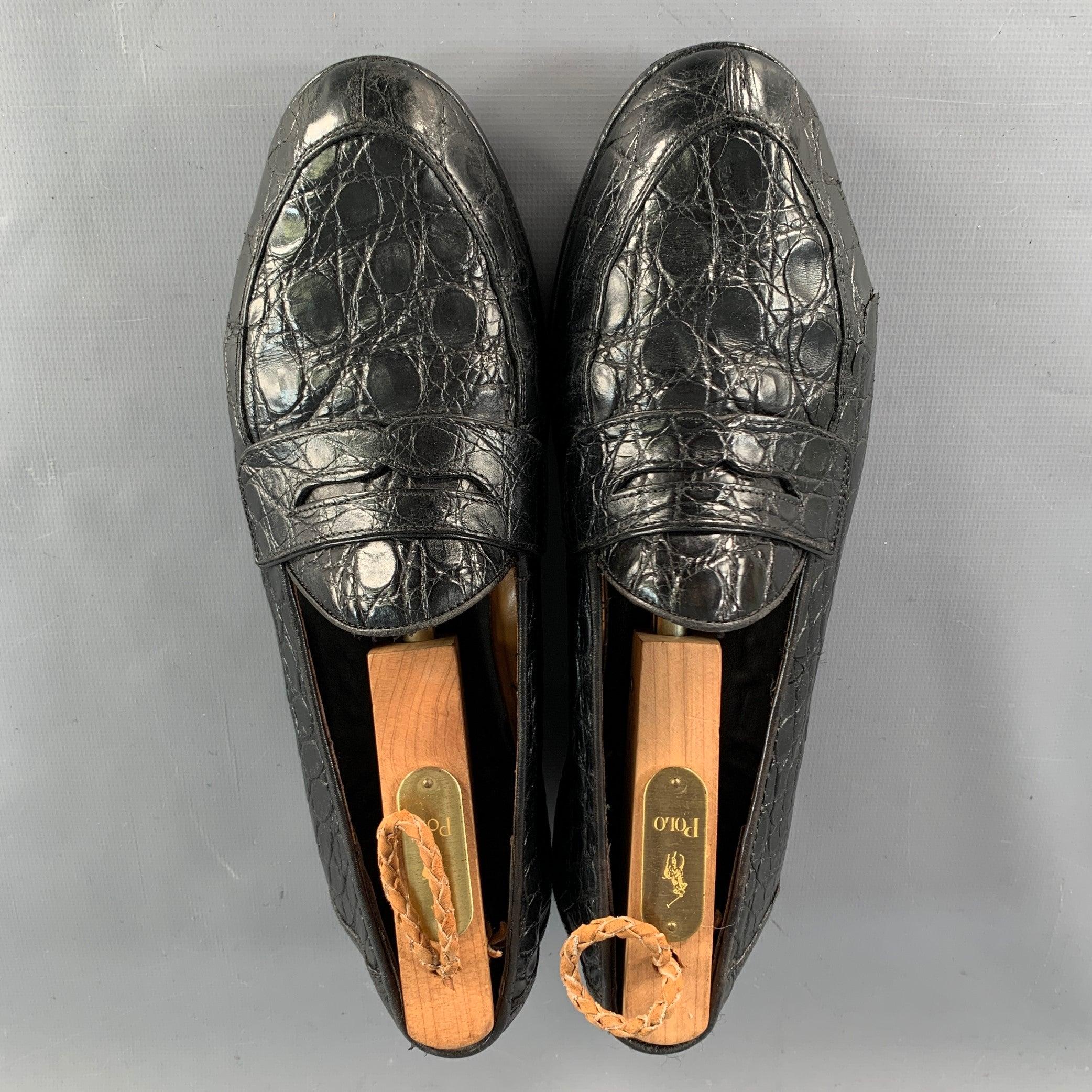RALPH LAUREN Vintage Größe 6 Schwarz Alligator Leder Penny Loafers Flats Damen im Angebot