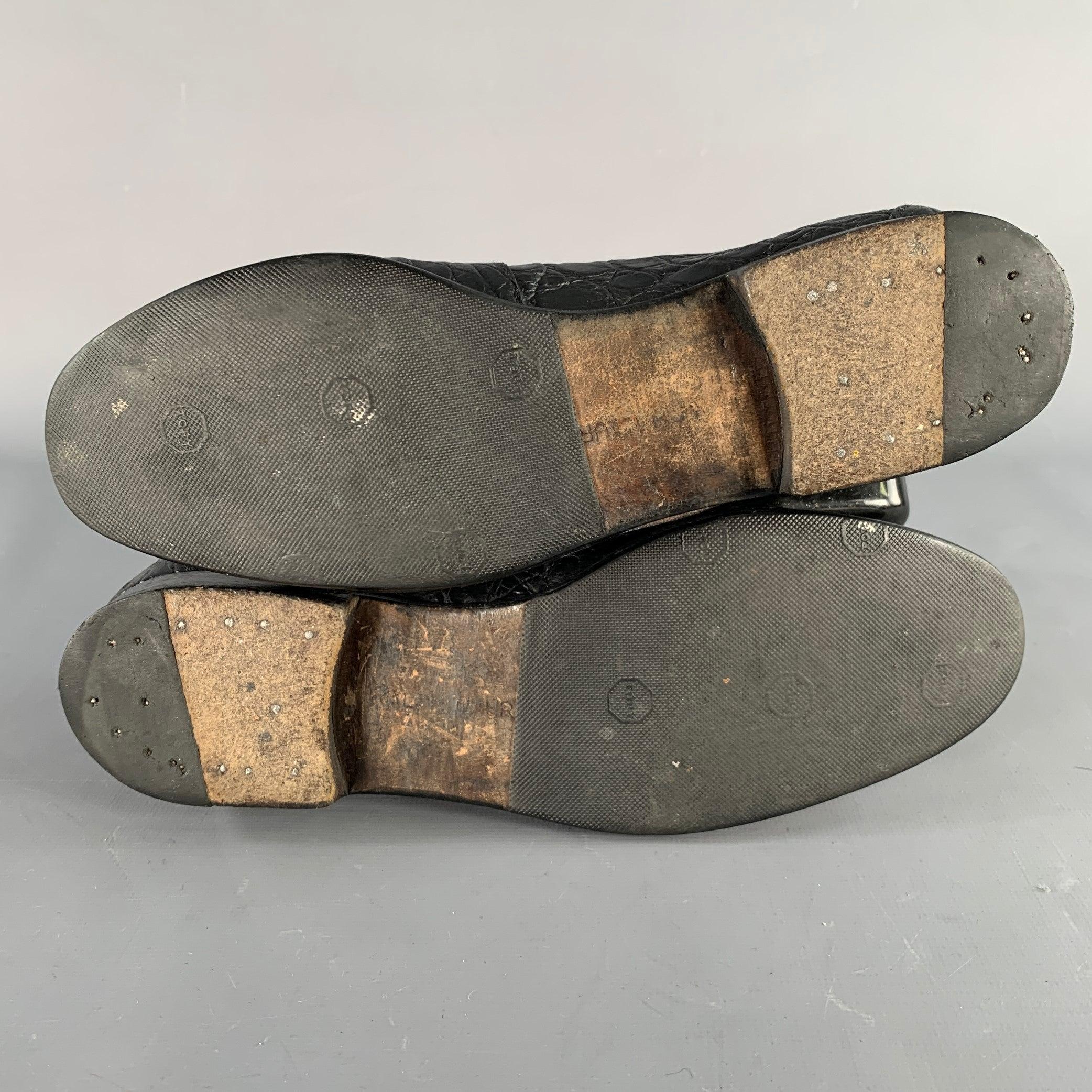 RALPH LAUREN Vintage Größe 6 Schwarz Alligator Leder Penny Loafers Flats im Angebot 2