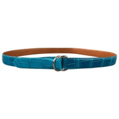 RALPH LAUREN Waist Size M Turquoise Alligator Double Ring Belt