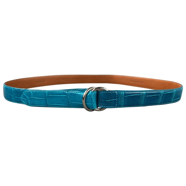 RALPH LAUREN Waist Size M Turquoise Alligator Double Ring Belt at 1stDibs