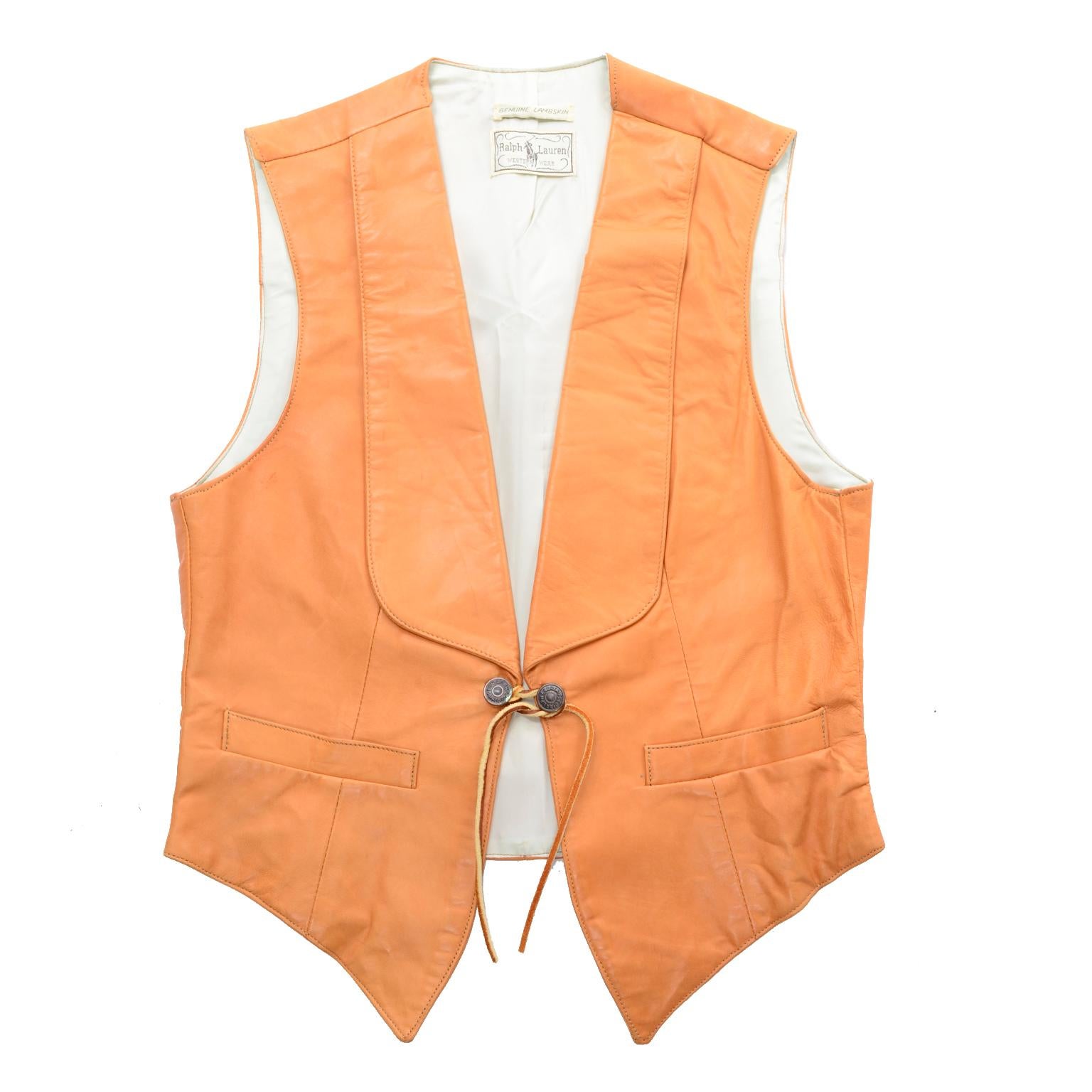 Orange Ralph Lauren Western Wear Vintage Lambskin Leather Vest