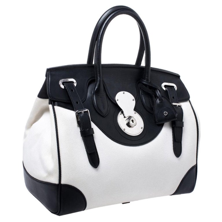 Ralph Lauren White/Black Canvas and Leather Ricky Tote For Sale at 1stDibs