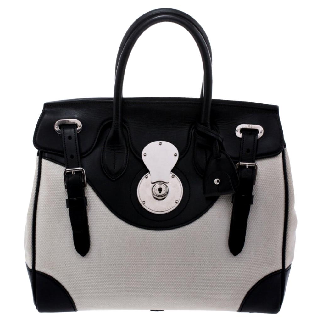 Ralph Lauren White/Black Canvas and Leather Ricky Tote For Sale at 1stDibs