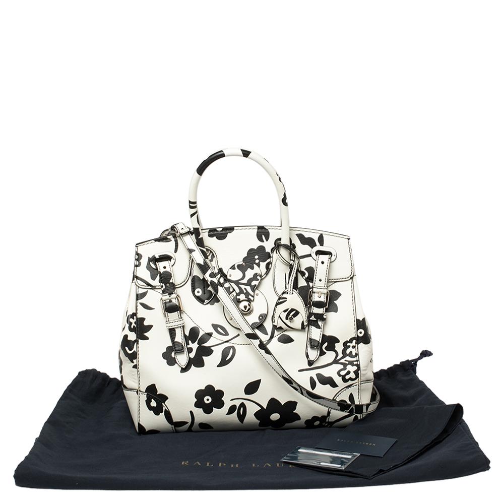 Ralph Lauren White/Black Floral Print Soft Leather Ricky Tote 3