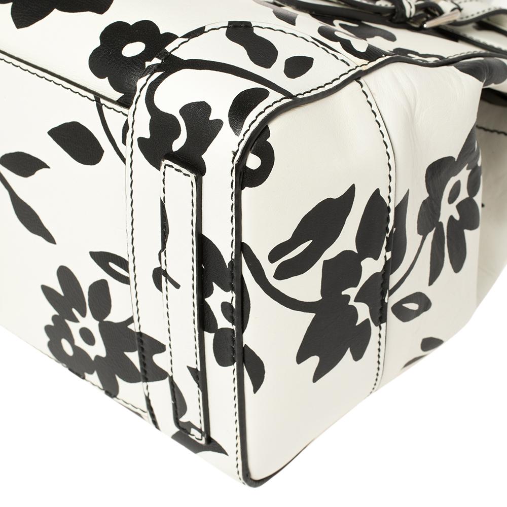 Ralph Lauren White/Black Floral Print Soft Leather Ricky Tote In Good Condition In Dubai, Al Qouz 2