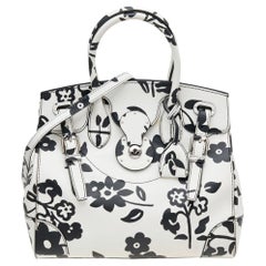 Ralph Lauren White/Black Floral Print Soft Leather Ricky Tote