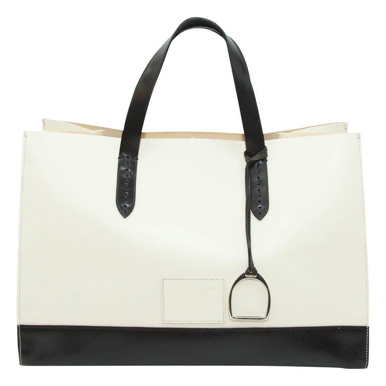 Ralph Lauren White and Black Leather Tote Bag For Sale at 1stDibs | ralph  lauren white tote bag