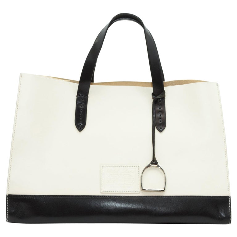 Ralph Lauren White and Black Leather Tote Bag For Sale at 1stDibs
