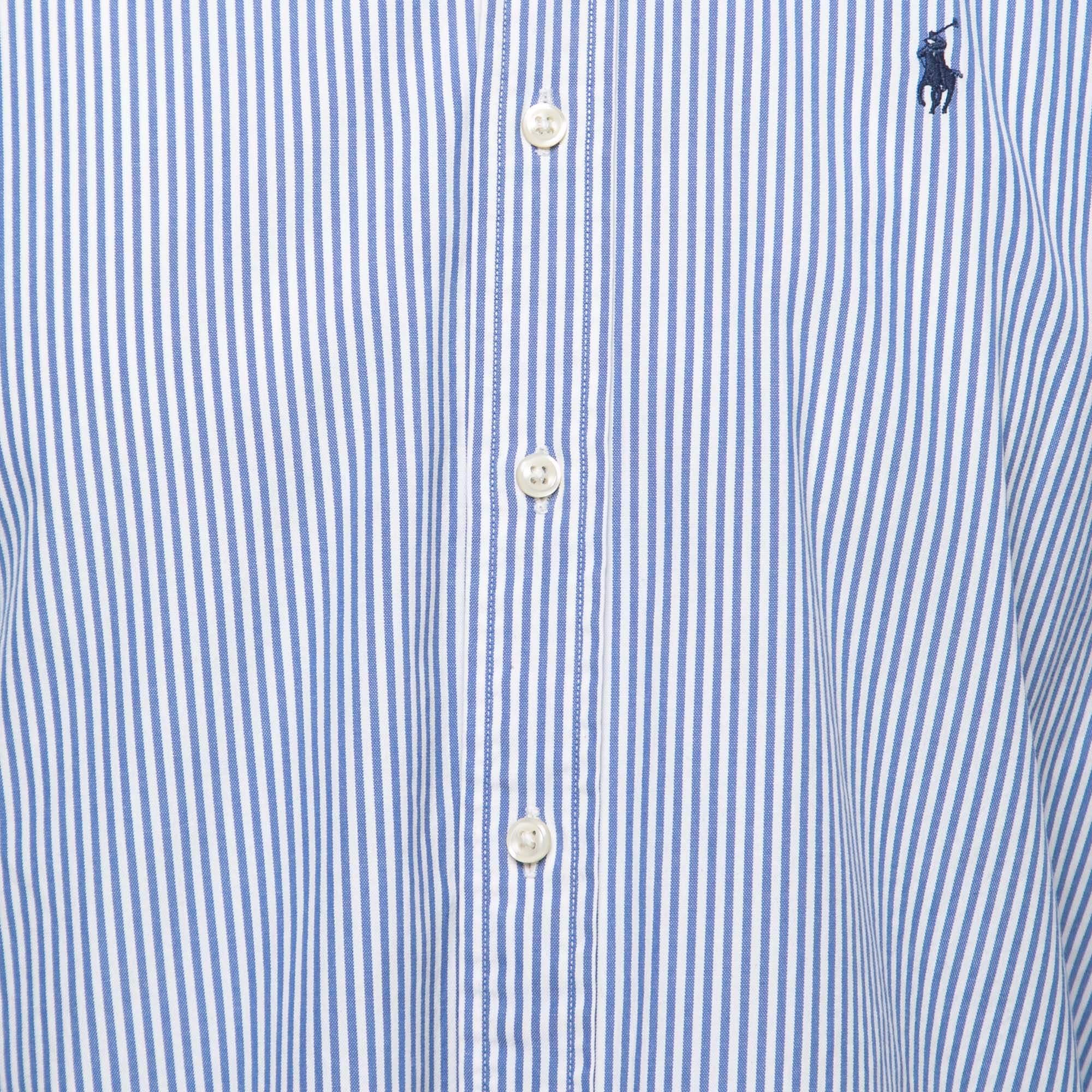 Viola Ralph Lauren White/Blue Camicia a maniche intere in cotone a righe S.