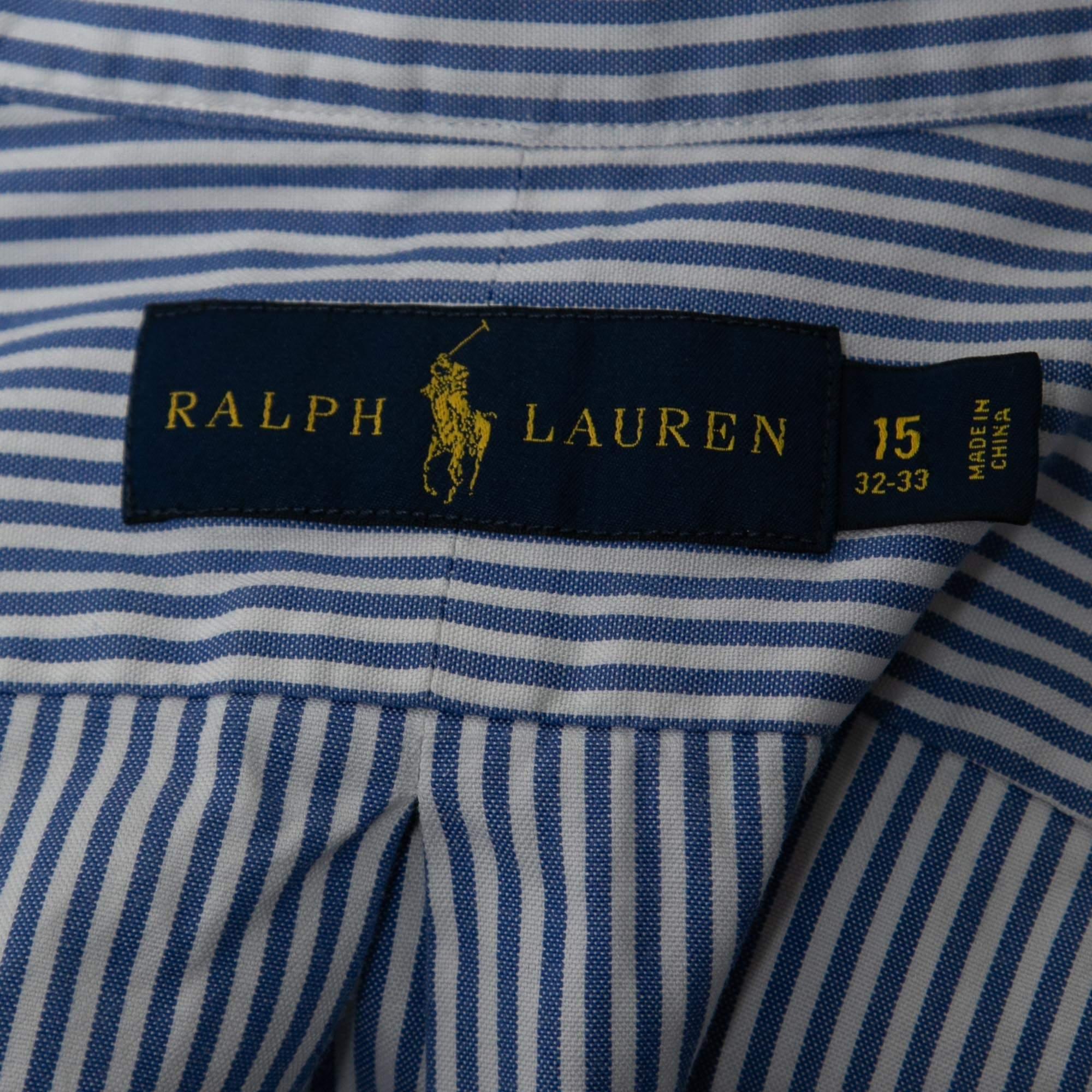 Ralph Lauren White/Blue Camicia a maniche intere in cotone a righe S. In condizioni buone a Dubai, Al Qouz 2