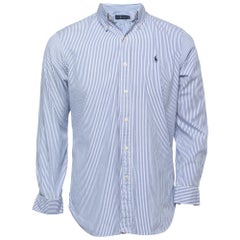 Ralph Lauren Camisa de algodón de manga larga a rayas blanco/azul S