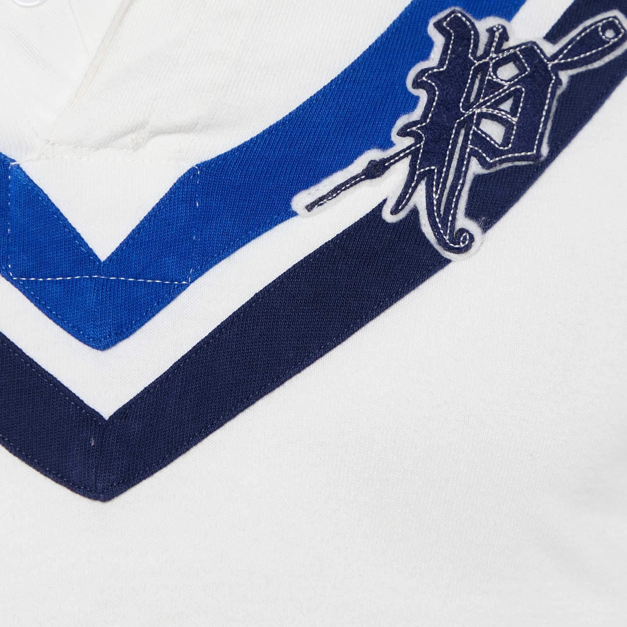 Gris Ralph Lauren Polo de sport polo blanc à rayures chevron M en vente