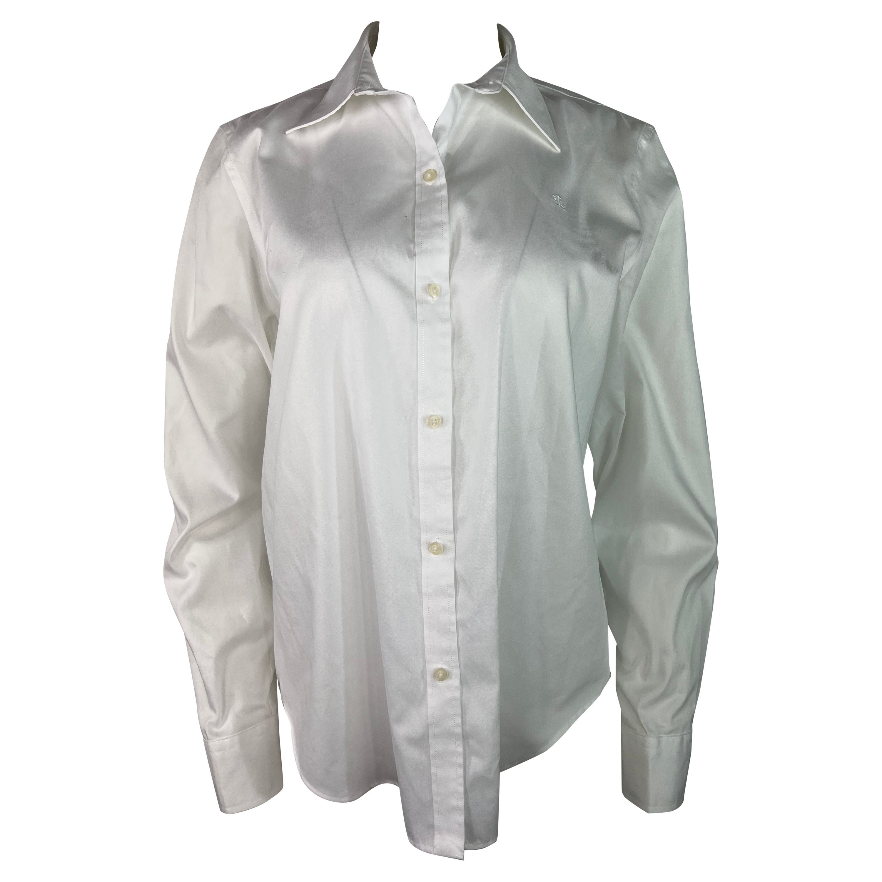 Blusa Ralph Lauren Blanca de Algodón con Botones, Talla Grande