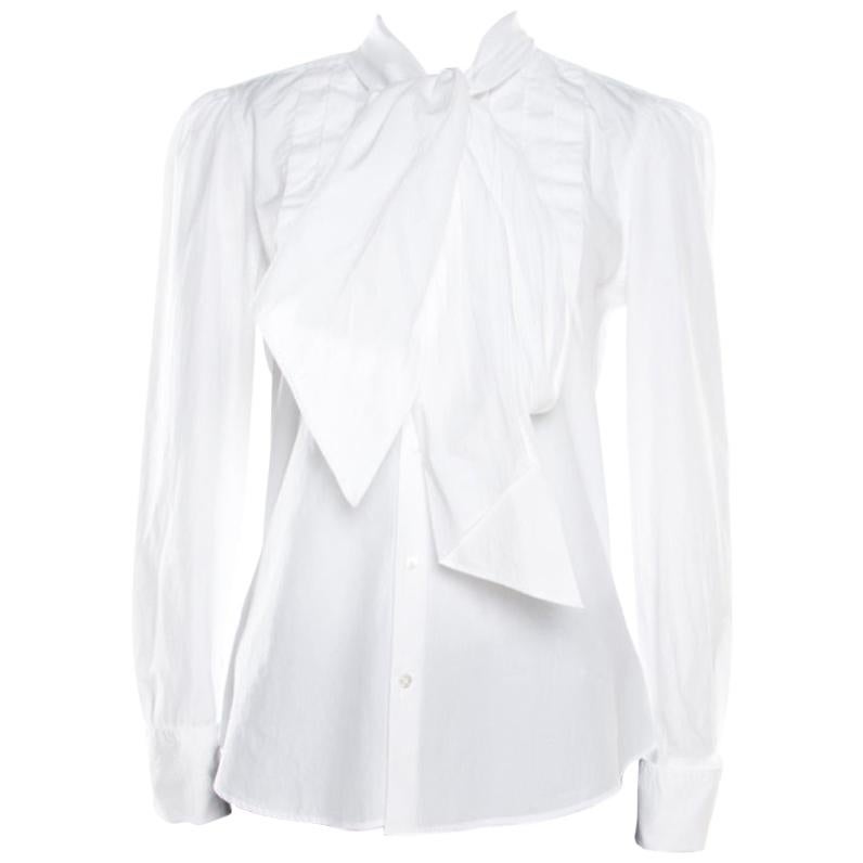 Ralph Lauren White Cotton Neck Tie Detail Long Sleeve Shirt M For Sale ...