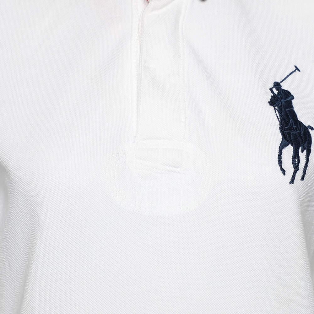Ralph Lauren White Cotton Pique Contrast Collar Detail Polo T-Shirt L In Good Condition In Dubai, Al Qouz 2
