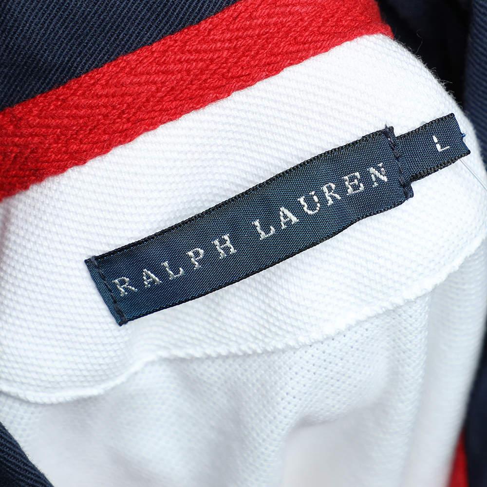 Women's Ralph Lauren White Cotton Pique Contrast Collar Detail Polo T-Shirt L