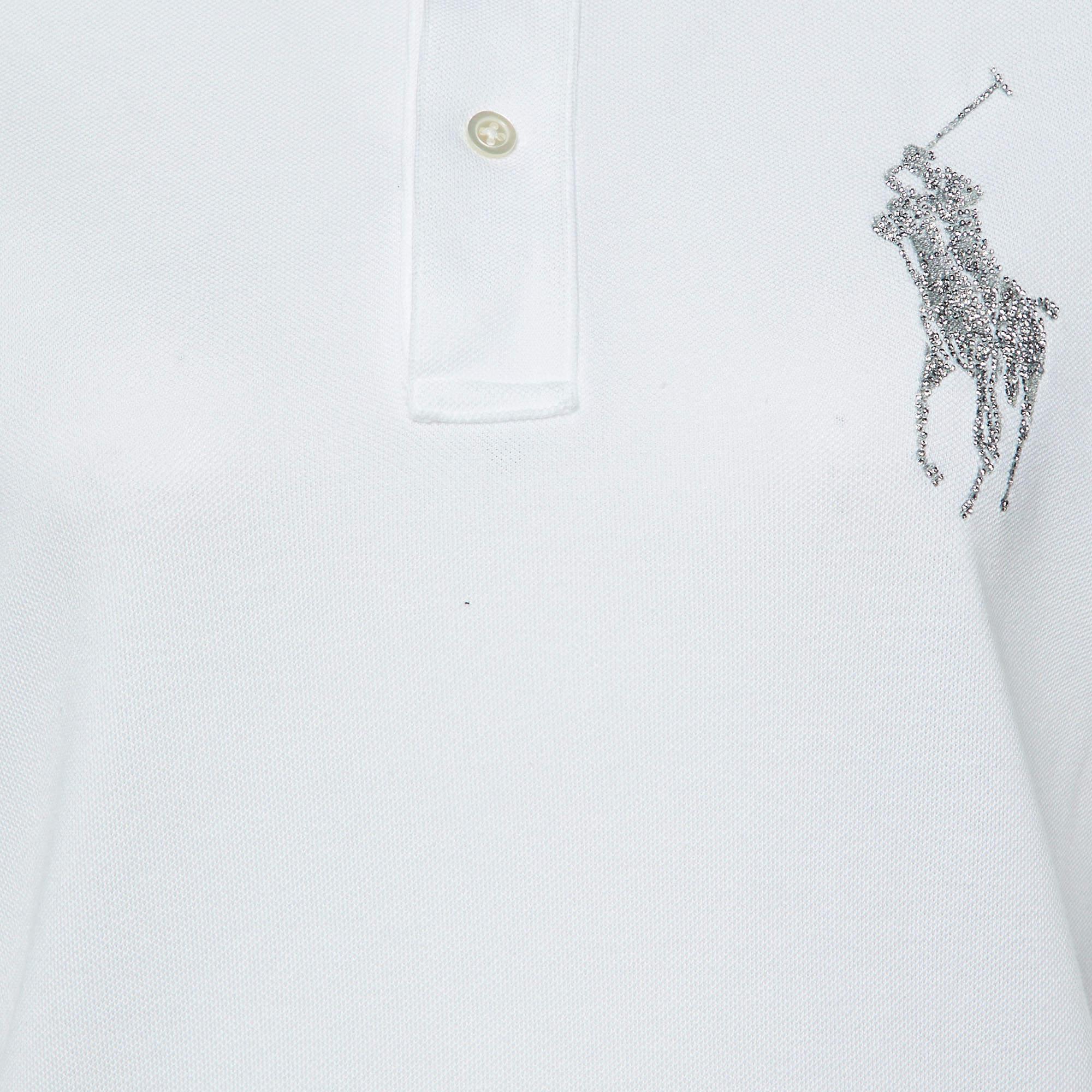 Polo Ralph Lauren Blanco Algodón Piqué Logotipo Adornado L Gris en venta