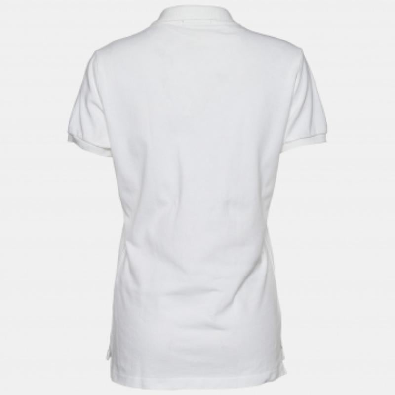 Ralph Lauren Weißes Pique-Polo-T-Shirt aus Baumwolle, L (Grau) im Angebot