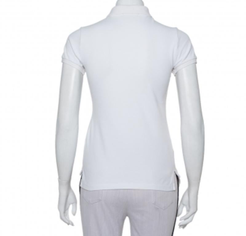 Gray Ralph Lauren White Cotton Pique Skinny Polo T-Shirt S For Sale
