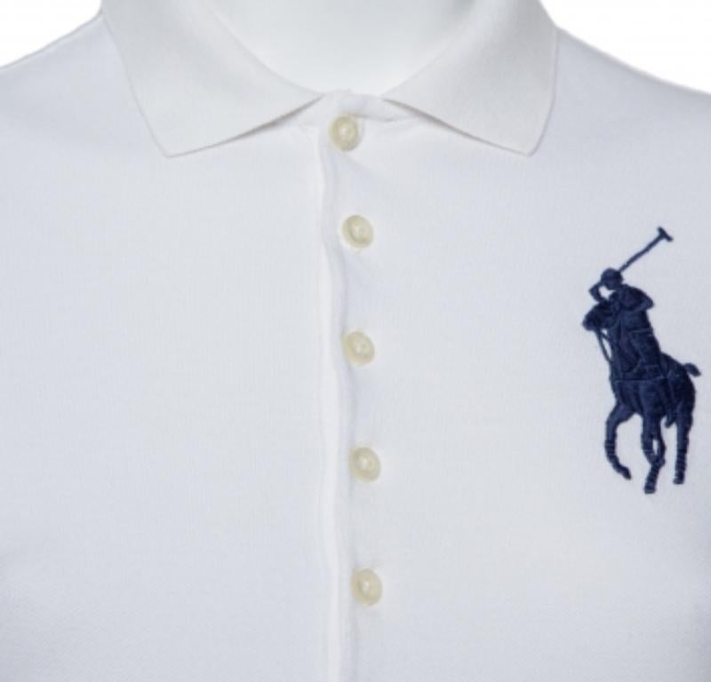 Ralph Lauren White Cotton Pique Skinny Polo T-Shirt S In Good Condition For Sale In Dubai, Al Qouz 2