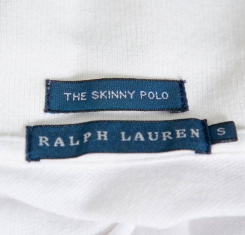 Ralph Lauren White Cotton Pique Skinny Polo T-Shirt S For Sale 1