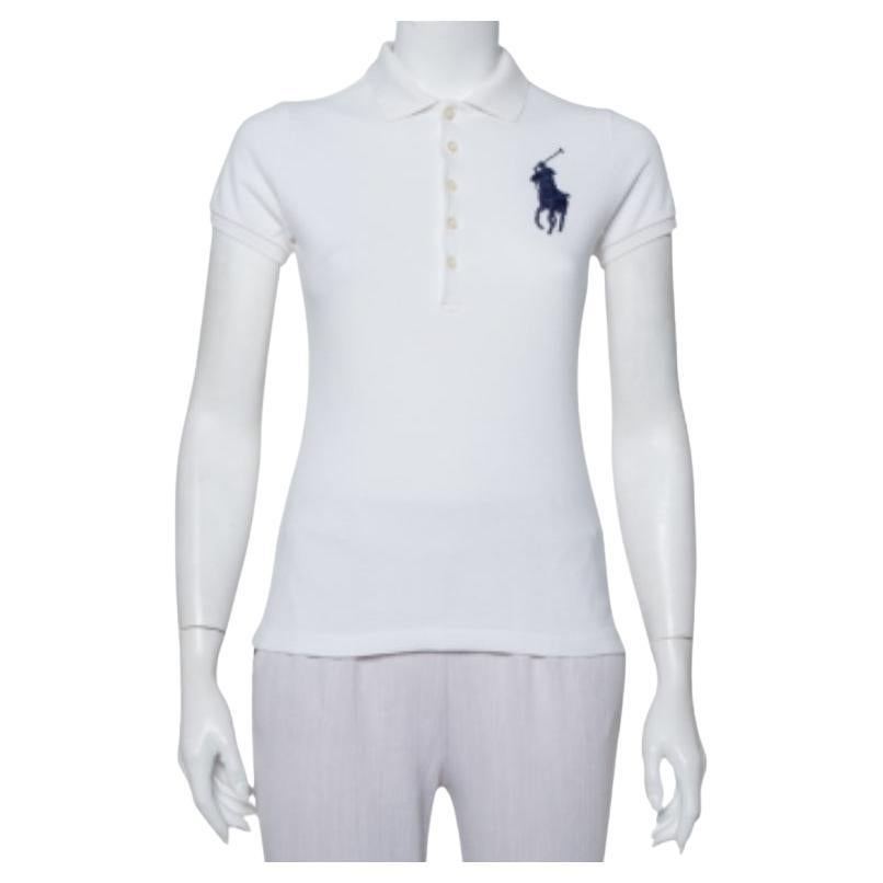 Ralph Lauren White Cotton Pique Skinny Polo T-Shirt S For Sale